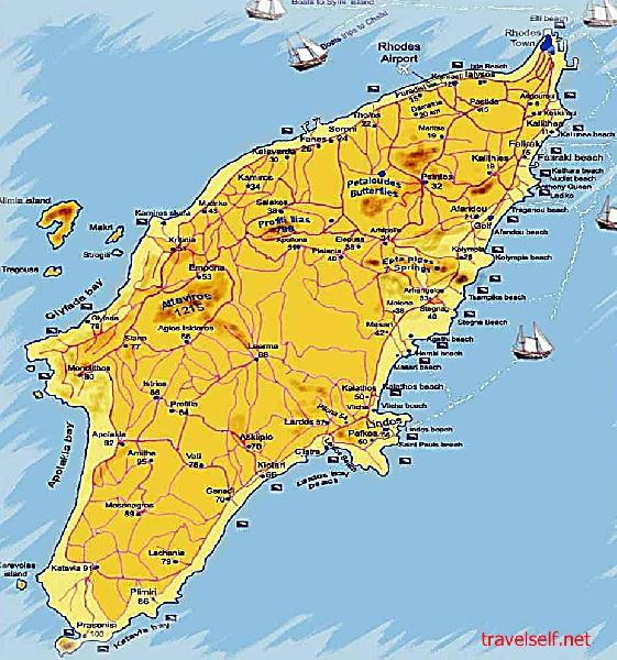 Map of Rhodes, beaches of Rhodes